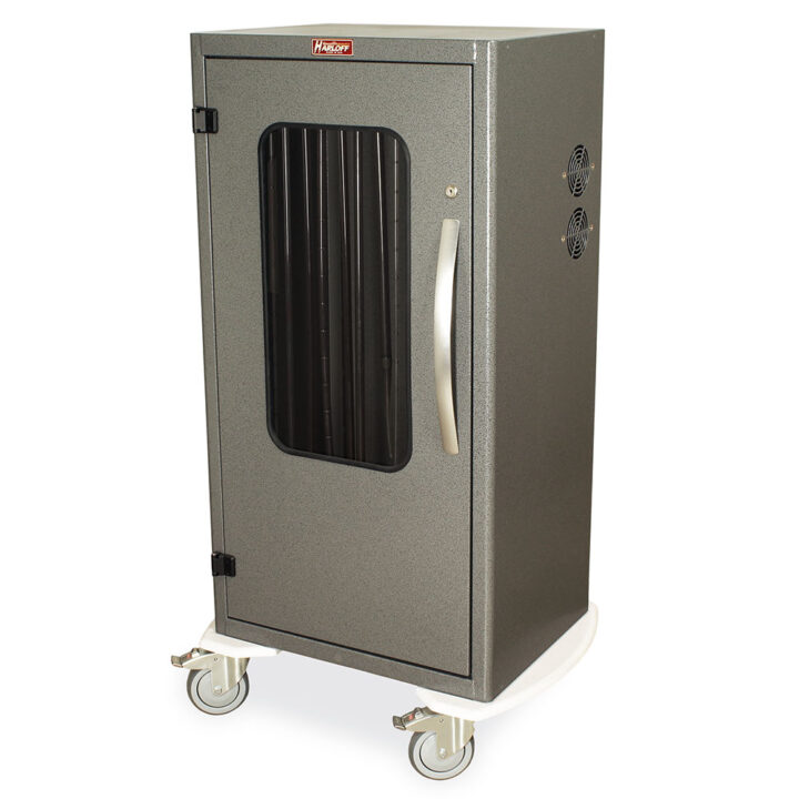DSC36TGK-DP Hammertone Gray Esophageal Dilator Storage and Drying Cart - Quarter Left with Window