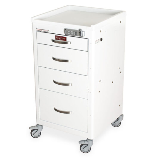 M-Series Tall Medical Cart, Four Drawers, E-Lock, White, M3DS1824E04