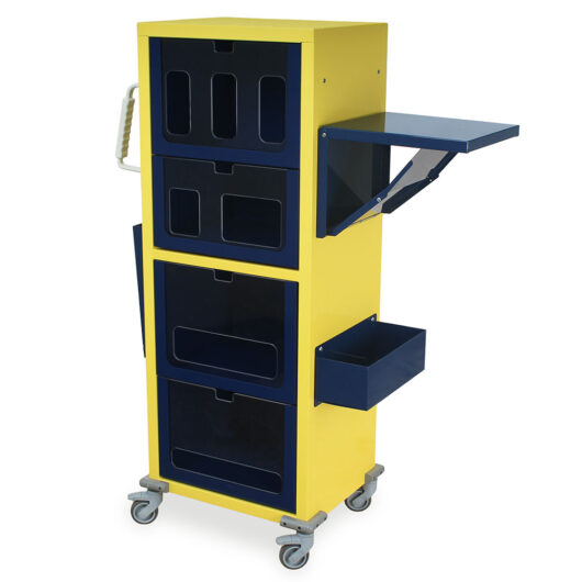 Tall PPE Storage Cart, Four Pull-Out Drawers, Yellow and Navy, IPC100-4DU