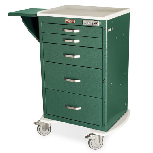 M-Series Tall Cart, Medium Width, Five Drawers, E-Lock, Hammertone Green, MDS2430E05