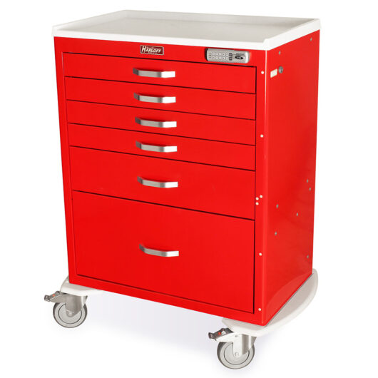 M-Series Tall Emergency Cart, Six Drawers, Breakaway Lock, Red, MDS3030E16