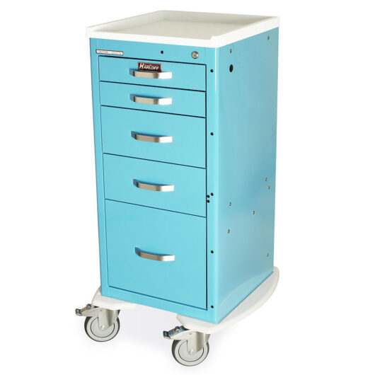 A-Series Narrow Lightweight Five Drawer Medical Cart, Tall Height, Key Lock, Light Blue, MPA1830K15