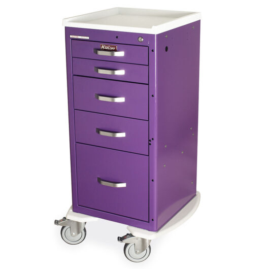 A-Series Narrow Lightweight Five Drawer Medical Cart, Tall Height, Key Lock, Purple, MPA1830K15