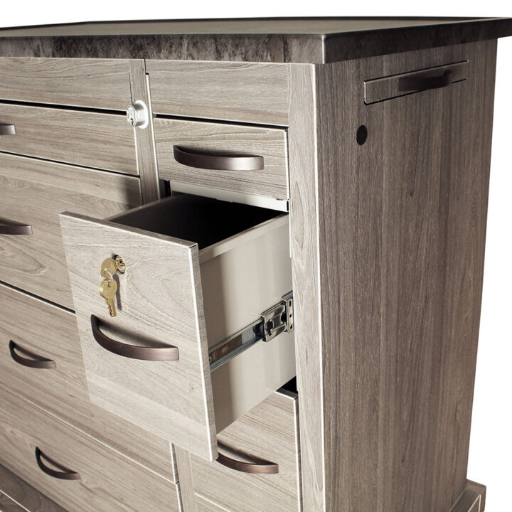 Wood Vinyl Punch Card Medication Cart, Eight Drawer, Dual Column, Key Lock, Driftwood Gray, WV600PC-DG - Image 2