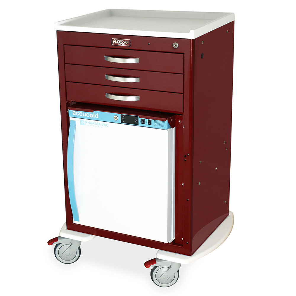 MDS2430K03-MH1 Burgundy Malignant Hyperthermia Cart with Accucold Fridge - Quarter Left