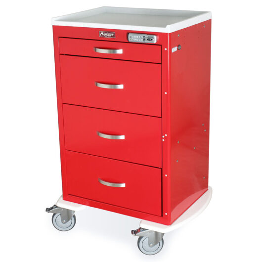 M-Series Tall Emergency Crash Cart, Medium Width, Four Drawers, E-Lock, Red, MDS2430E04