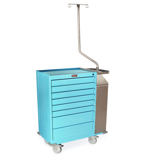 Deluxe Cast Cart, Eight Drawers, No Side Shelf, Light Blue, 6035