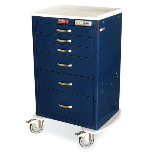 M-Series Tall E-locking Procedure Cart, Medium Width, Six Drawers, Navy, MDS2430E06