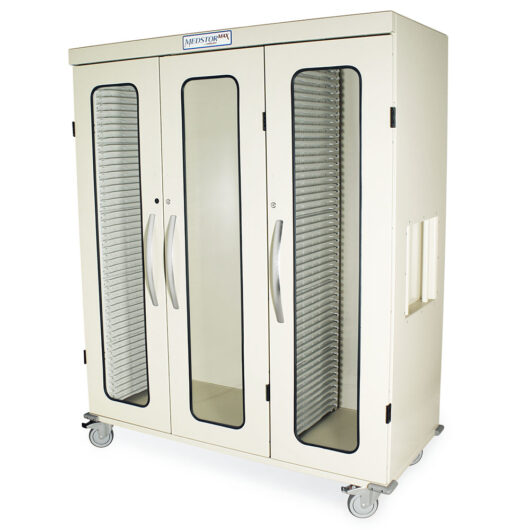 Triple Column Cabinet with Double Wide Open Left Column, Glass Doors, Key Lock, Beige, MSPM83-R0GK