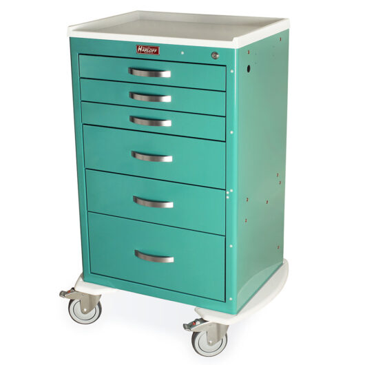 M-Series Tall Procedure Cart, Medium Width, Six Drawers, Key Lock, Teal, MDS2430K06