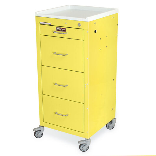 Classic Series Tall Isolation Cart, Mini Width, Four Drawers, Key Lock, Yellow, 3154K