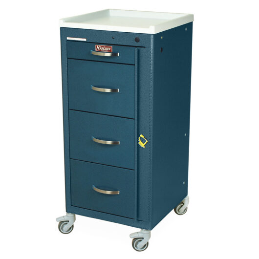 M-Series Tall Narrow Width Emergency Cart, Four Drawers, Breakaway Lock, Hammertone Blue, M3DS1830B04