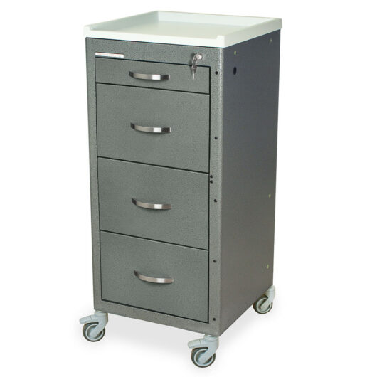 M-Series Tall Isolation Cart, Mini Width, Four Drawers, Key Lock, Hammertone Gray, M3DS1830K04