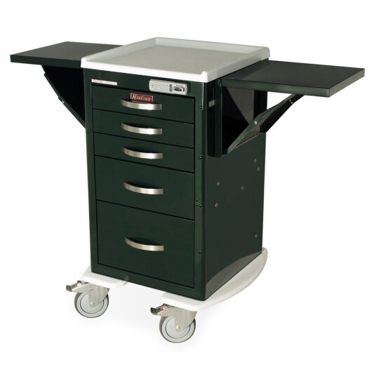 M-Series Mini Width Cart, Short Height, Five Drawers, E-Lock, Dual Side Shelves, Forest Green, MDS1824E05