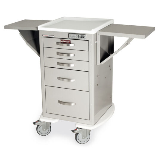 M-Series Mini Width Cart, Short Height, Five Drawers, E-Lock, Dual Side Shelves, Light Gray, MDS1824E05