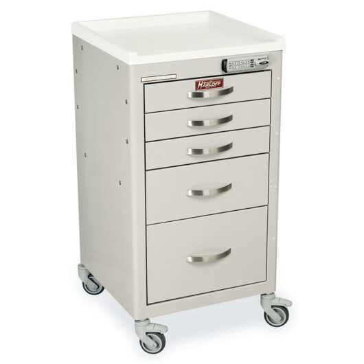 M-Series Narrow Anesthesia Cart, Short Height, Mini Width, Five Drawers, E-Lock, Light Gray, M3DS1824E05