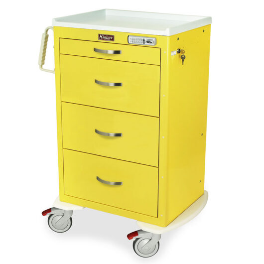 M-Series Tall E-locking Isolation Cart, Medium Width, Four Drawers, Yellow, MDS2430E04