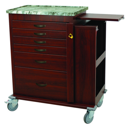 Wood Vinyl Emergency Cart with Side Cabinet, Six Drawer, Breakaway Lock, Cherry Mahogany, WV6400SC-CM