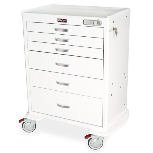 M-Series Tall Anesthesia Cart, Standard Width, Six Drawers, E-Lock, White, MDS3030E06